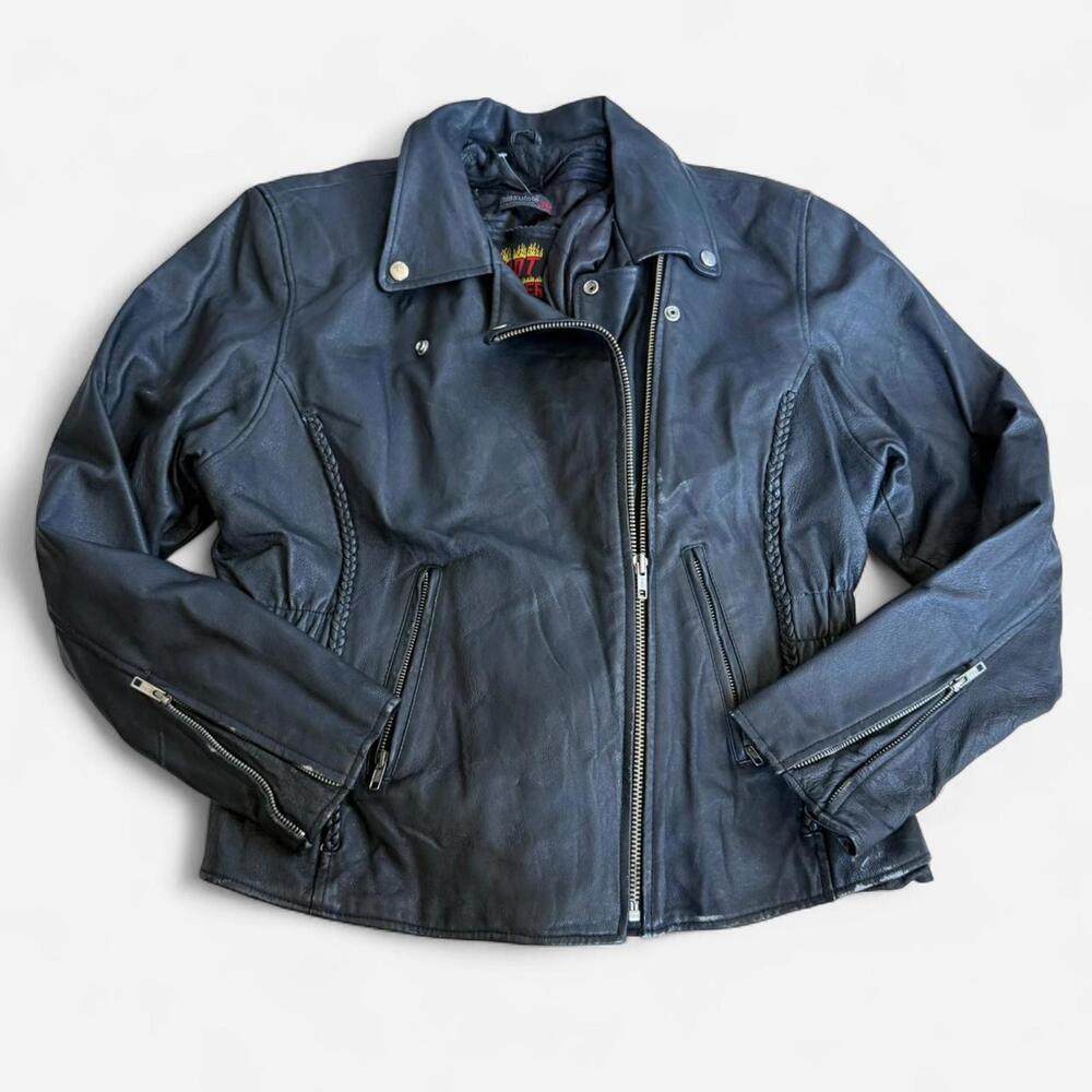 90s Vintage Black Leather Moto Jacket